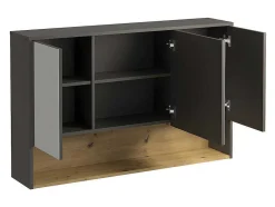 Vente-unique Dubbele Wastafel-Hangend Badkamermeubel Met Dubbele Wastafel En Spiegelkast - Antraciet - 120 Cm - Yangra