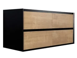 Vente-unique Dubbele Wastafel-Hangend Badkamermeubel Met Inbouwwastafel - Lichte Naturel En Zwart - 120 Cm - Lannick