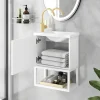 ModernLuxe Badkamermeubel Met Enkele Wastafel-Hangend Badkamermeubel Met Ingebouwde Wastafel - 1 Deur En 1 Open Metalen Plank - Wit (Kraan Niet Inbegrepen)