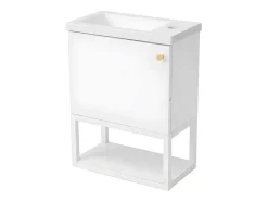 ModernLuxe Badkamermeubel Met Enkele Wastafel-Hangend Badkamermeubel Met Ingebouwde Wastafel - 1 Deur En 1 Open Metalen Plank - Wit (Kraan Niet Inbegrepen)