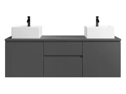 Vente-unique Dubbele Wastafel-Hangend Badkamermeubel Met Dubbele Wastafel - Grijs - 150 Cm - Jimena Ii