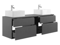 Vente-unique Dubbele Wastafel-Hangend Badkamermeubel Met Dubbele Wastafel En Spiegels - Grijs - 150 Cm - Magdalena Ii