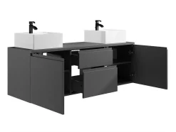 Vente-unique Dubbele Wastafel-Hangend Badkamermeubel Met Dubbele Wastafel En Spiegels - Grijs - 150 Cm - Jimena Ii