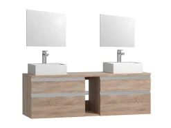 Vente-unique Dubbele Wastafel-Hangend Badkamermeubel Met Dubbele Wastafel En Spiegels - Natuurlijke Lichte Kleur - 150 Cm - Magdalena Ii