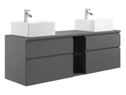 Vente-unique Dubbele Wastafel-Hangend Badkamermeubel Met Dubbele Wastafel - Grijs - 150 Cm - Magdalena Ii