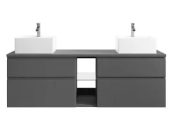 Vente-unique Dubbele Wastafel-Hangend Badkamermeubel Met Dubbele Wastafel - Grijs - 150 Cm - Magdalena Ii
