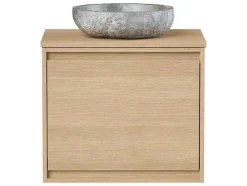 Vente-unique Badkamermeubel Met Enkele Wastafel-Hangend Badkamermeubel Met Opzet Wastafel Van Steen - Eiken Fineer - 60 Cm - Mesliva