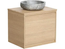Vente-unique Badkamermeubel Met Enkele Wastafel-Hangend Badkamermeubel Met Opzet Wastafel Van Steen - Eiken Fineer - 60 Cm - Mesliva