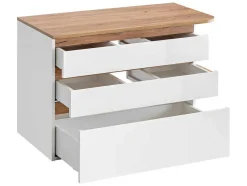 Vente-unique Badkamermeubel Met Enkele Wastafel-Hangend Badkamermeubel Met Wastafel, Zuil En Spiegelkast - Naturel En Wit - 94 Cm - Anid