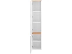 Vente-unique Badkamermeubel Met Enkele Wastafel-Hangend Badkamermeubel Met Wastafel, Zuil En Spiegelkast - Naturel En Wit - 94 Cm - Anid