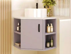 ModernLuxe Badkamermeubel Met Enkele Wastafel-Hangend Badkamermeubel Met Keramische Wastafel - Marmeren Bladen - Lichtpaars (Kraan Niet Inbegrepen)