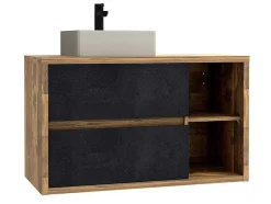 Vente-unique Badkamermeubel Met Enkele Wastafel-Hangend Badkamermeubel Met Enkele Wastafel - Naturel En Antraciet - 100 Cm - Tikitiki