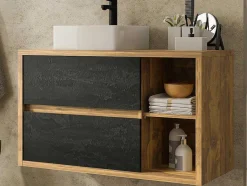Vente-unique Badkamermeubel Met Enkele Wastafel-Hangend Badkamermeubel Met Enkele Wastafel - Naturel En Antraciet - 100 Cm - Tikitiki