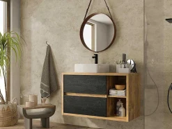 Vente-unique Badkamermeubel Met Enkele Wastafel-Hangend Badkamermeubel Met Enkele Wastafel - Naturel En Antraciet - 100 Cm - Tikitiki