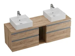 Vente-unique Dubbele Wastafel-Hangend Badkamermeubel Met Dubbele Wastafel - Natuurlijk Licht Kleur - 150 Cm - Magdalena Ii