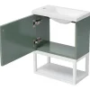 ModernLuxe Badkamermeubel Met Enkele Wastafel-Hangend Badkamermeubel Met Ingebouwde Wastafel - 1 Deur En 1 Open Metalen Plank - Lichtgroen (Kraan Niet Inbegrepen)