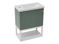 ModernLuxe Badkamermeubel Met Enkele Wastafel-Hangend Badkamermeubel Met Ingebouwde Wastafel - 1 Deur En 1 Open Metalen Plank - Lichtgroen (Kraan Niet Inbegrepen)