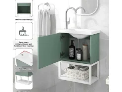 ModernLuxe Badkamermeubel Met Enkele Wastafel-Hangend Badkamermeubel Met Ingebouwde Wastafel - 1 Deur En 1 Open Metalen Plank - Lichtgroen (Kraan Niet Inbegrepen)
