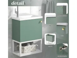 ModernLuxe Badkamermeubel Met Enkele Wastafel-Hangend Badkamermeubel Met Ingebouwde Wastafel - 1 Deur En 1 Open Metalen Plank - Lichtgroen (Kraan Niet Inbegrepen)
