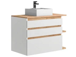 Vente-unique Badkamermeubel Met Enkele Wastafel-Hangend Badkamermeubel Met Wastafel - Naturel En Wit - 96 Cm - Anida