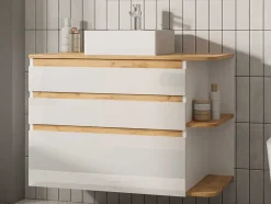 Vente-unique Badkamermeubel Met Enkele Wastafel-Hangend Badkamermeubel Met Wastafel - Naturel En Wit - 96 Cm - Anida