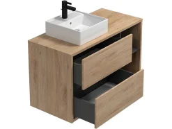 Vente-unique Badkamermeubel Met Enkele Wastafel-Hangend Badkamermeubel Met Enkele Wastafel - Naturel - 100 Cm - Purnal