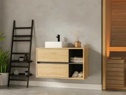 Vente-unique Badkamermeubel Met Enkele Wastafel-Hangend Badkamermeubel Met Enkele Wastafel - Naturel - 100 Cm - Purnal