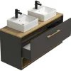 Vente-unique Dubbele Wastafel-Hangend Badkamermeubel Met Dubbele Wastafel - Antraciet - 120 Cm - Yangra