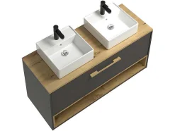 Vente-unique Dubbele Wastafel-Hangend Badkamermeubel Met Dubbele Wastafel - Antraciet - 120 Cm - Yangra