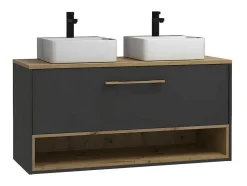 Vente-unique Dubbele Wastafel-Hangend Badkamermeubel Met Dubbele Wastafel - Antraciet - 120 Cm - Yangra