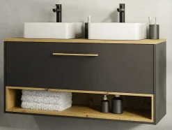 Vente-unique Dubbele Wastafel-Hangend Badkamermeubel Met Dubbele Wastafel - Antraciet - 120 Cm - Yangra