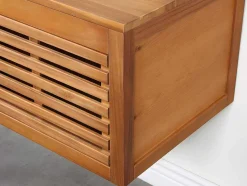 Vente-unique Dubbele Wastafel-Hangend Badkamermeubel Van Acaciahout Met Dubbele Wastafel En Spiegels - 130 Cm - Penebel