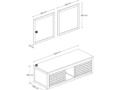 Vente-unique Dubbele Wastafel-Hangend Badkamermeubel Van Acaciahout Met Dubbele Wastafel En Spiegels - 130 Cm - Penebel