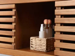 Vente-unique Dubbele Wastafel-Hangend Badkamermeubel Van Acaciahout Met Dubbele Wastafel - 130 Cm - Penebel