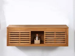 Vente-unique Dubbele Wastafel-Hangend Badkamermeubel Van Acaciahout Met Dubbele Wastafel - 130 Cm - Penebel