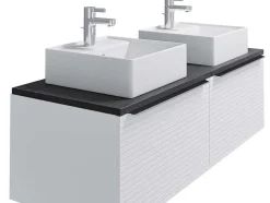 Vente-unique Dubbele Wastafel-Hangend Badkamermeubel Wit Gestreept Met Dubbele Wastafel - 120 Cm - Latoma