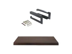 Vente-unique Muurkast Badkamer-Hangend Bureau Van Donker Teakhout Met Zwarte Bevestigingsbeugels - 80 X 50 Cm - Sukawati