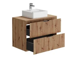 Vente-unique Badkamermeubel Met Enkele Wastafel-Hangend Geribbeld Badkamermeubel Met Wastafel Om Te Plaatsen - Licht Naturel - 80 Cm - Zevara