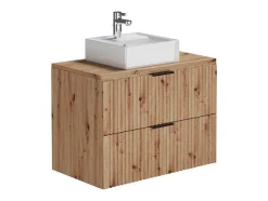 Vente-unique Badkamermeubel Met Enkele Wastafel-Hangend Geribbeld Badkamermeubel Met Wastafel Om Te Plaatsen - Licht Naturel - 80 Cm - Zevara