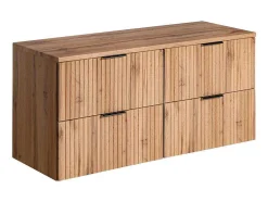 Vente-unique Dubbele Wastafel-Hangend, Geribbeld Wastafelmeubel Met Opzetwastafel - Lichte Houtlook - L120 Cm - Zevara