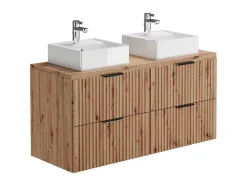 Vente-unique Dubbele Wastafel-Hangend, Geribbeld Wastafelmeubel Met Opzetwastafel - Lichte Houtlook - L120 Cm - Zevara