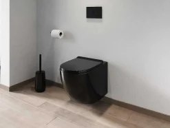 Vente-unique Hangend Toilet-Hangend Toilet Pakket In Glanzend Zwart Met Inbouwreservoir En Bedieningsplaat - Javoine