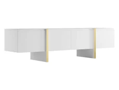 Vente-unique Tv-Meubel-Hangend Tv-Meubel Met 4 Deuren Van Mdf - Wit En Goud - Luvonia
