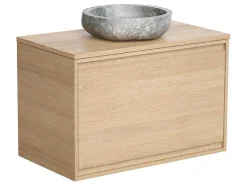 Vente-unique Badkamermeubel Met Enkele Wastafel-Hangend Wastafelmeubel Met Opzetwastafel In Steen Eikenfineer 80 Cm Mesliva