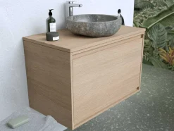 Vente-unique Badkamermeubel Met Enkele Wastafel-Hangend Wastafelmeubel Met Opzetwastafel In Steen Eikenfineer 80 Cm Mesliva
