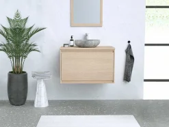 Vente-unique Badkamermeubel Met Enkele Wastafel-Hangend Wastafelmeubel Met Opzetwastafel In Steen Eikenfineer 80 Cm Mesliva
