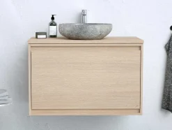 Vente-unique Badkamermeubel Met Enkele Wastafel-Hangend Wastafelmeubel Met Opzetwastafel In Steen Eikenfineer 80 Cm Mesliva