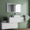 Vente-unique Badkamermeubel Met Enkele Wastafel-Hangende Badkamerkast In Wit Met Enkele Wastafel En Twee Lades - 94 Cm - Teana Ii