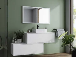 Vente-unique Badkamermeubel Met Enkele Wastafel-Hangende Badkamerkast In Wit Met Enkele Wastafel En Twee Lades - 94 Cm - Teana Ii