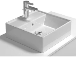 Vente-unique Badkamermeubel Met Enkele Wastafel-Hangende Badkamerkast In Wit Met Enkele Wastafel En Twee Lades - 94 Cm - Teana Ii